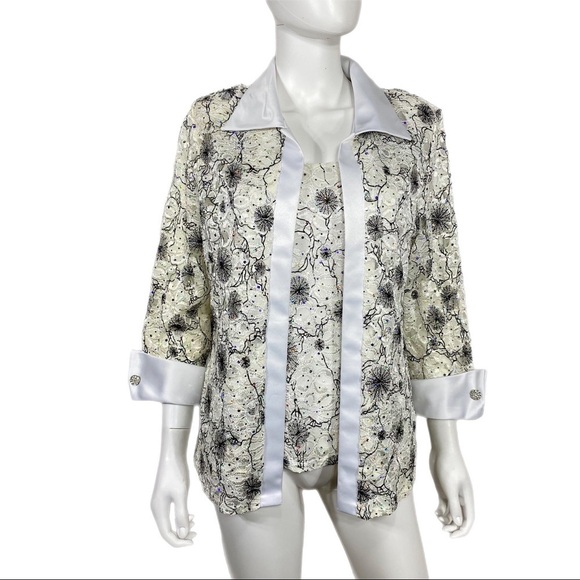 R&M Richards Jackets & Blazers - R&M Richards 2PC Rhinestone & Lace Sleeveless Special Event Top & Jacket